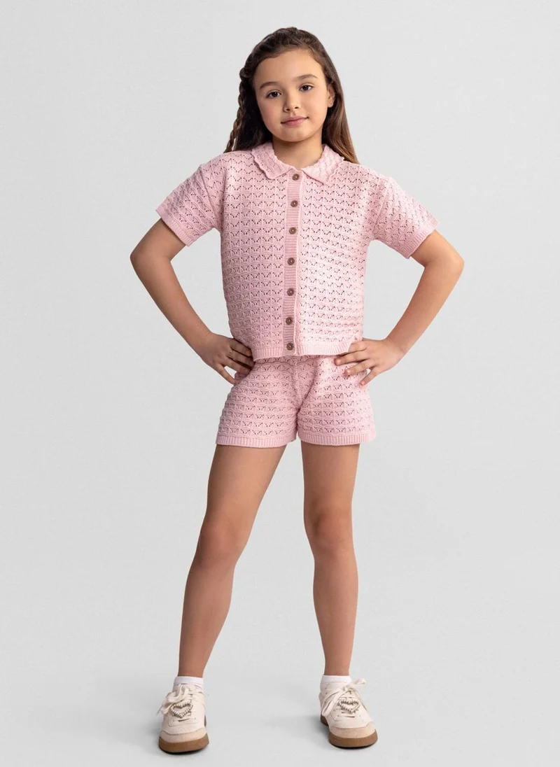 مينوتي Girls pointelle knit set soft pink age 3-15 years